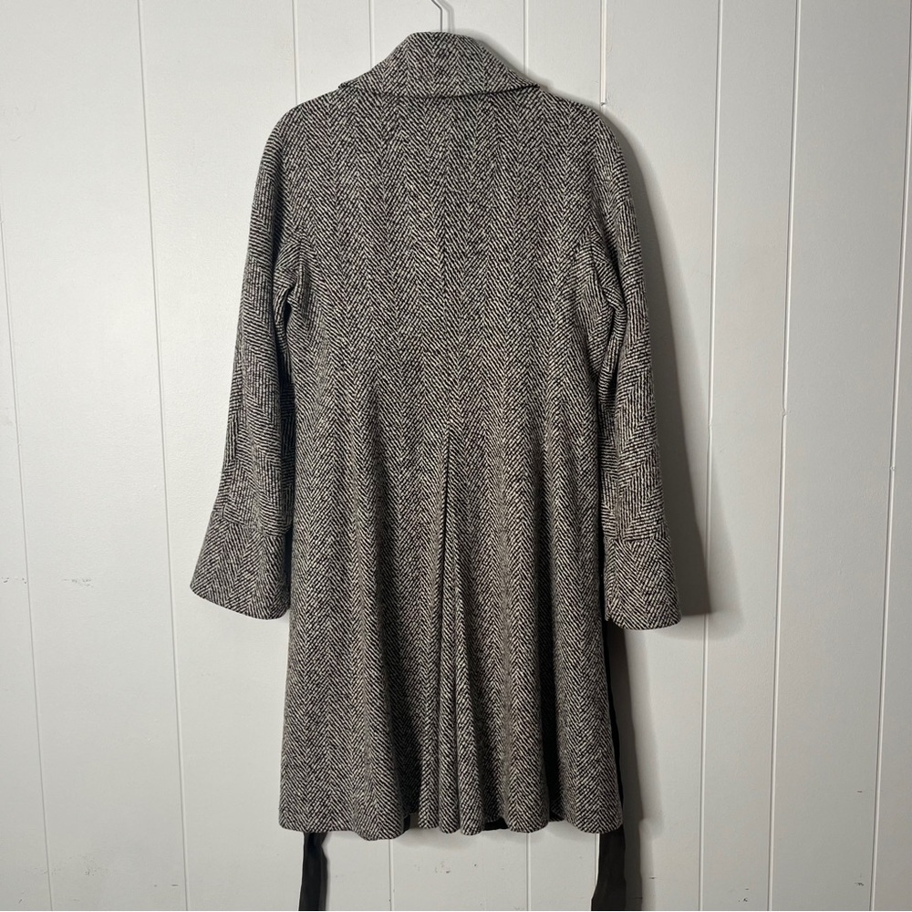 MaxMara Wool Cashmere Herringbone Tweed Trench Dress Coat Leather Belt Size 12 - Picture 6 of 14